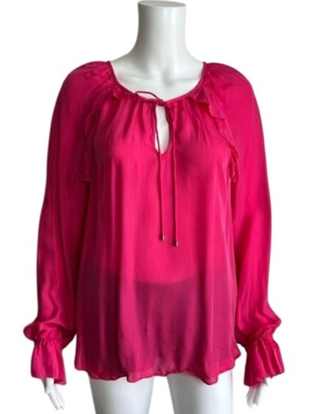 TRINA TURK Magnolia Lace-up Silk Blouse In Pink - L